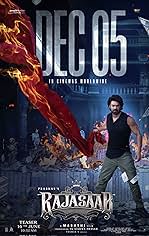 Poster for "The Raja Saab," starring Prabhas, features a brooding Prabhas in casual wear positioned in front of a ruined cityscape with the release date of December 5th displayed above.